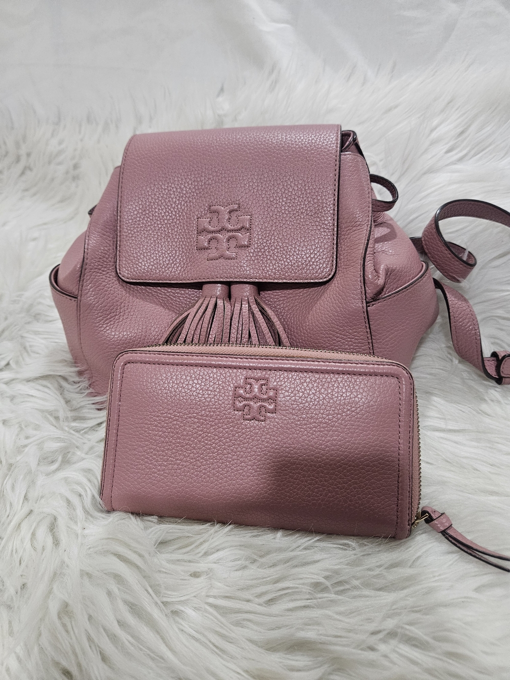Tory Burch Pink Leather Backpack and Wallet Set